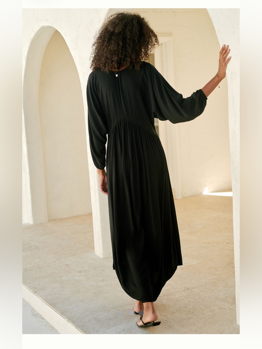 Anthropologie Malai Black V-Neck Long Sleeve Maxi Dress with Side Slits Size L - Picture 2 of 9